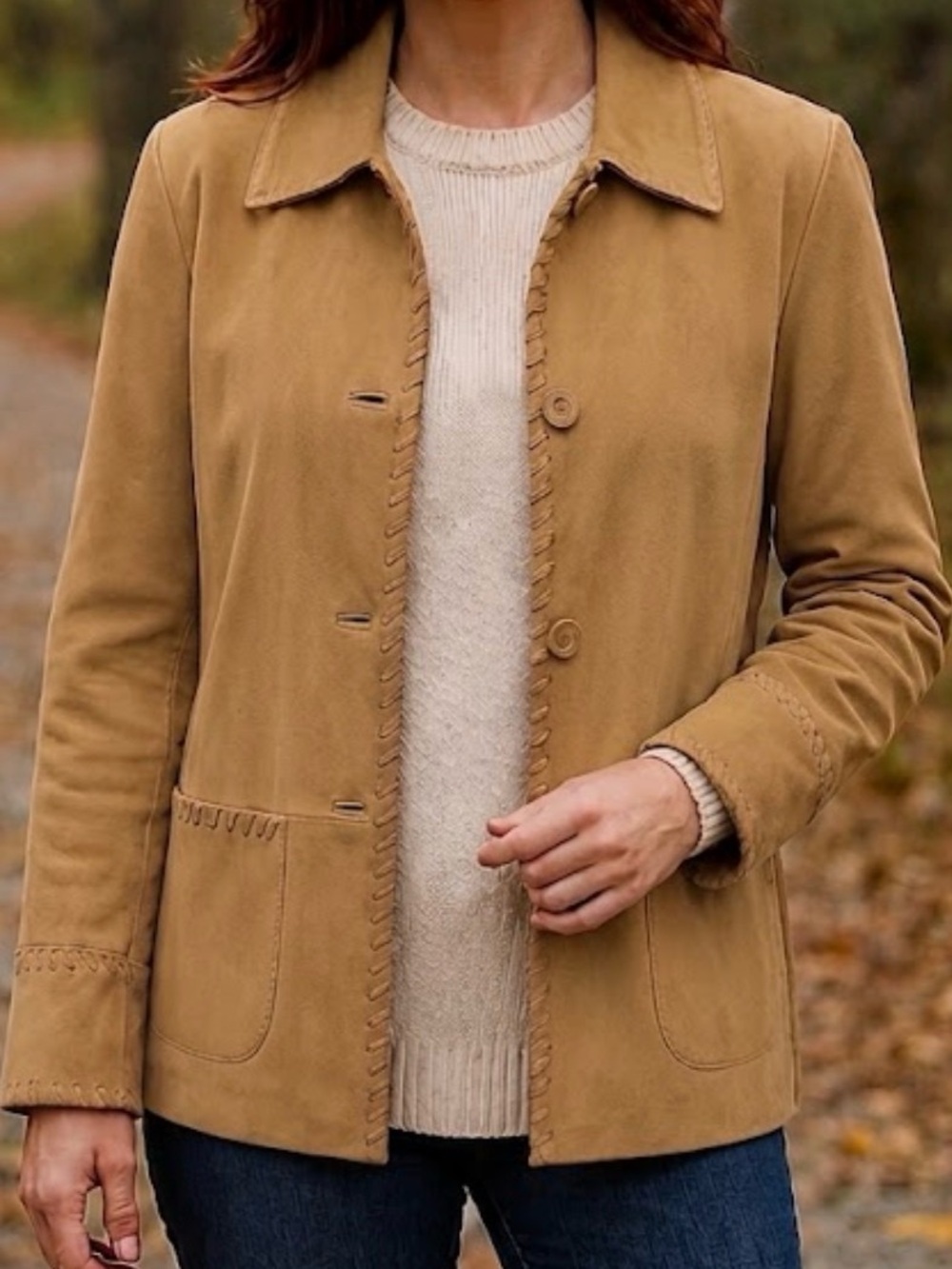 Pacific Trail Women Tan Suede Button Up Jacket Coat Front Pocket Western Cowgirl